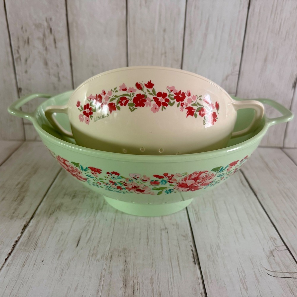 The Pioneer Woman Colander 2 Piece Set 1 & 3 Quart Gorgeous Garden Pattern - Picture 2 of 8